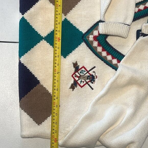 Vintage Par Four Golfer V-Neck Sweater Retro Preppy Cream Green Men's Sz Medium‎ - Picture 4 of 7